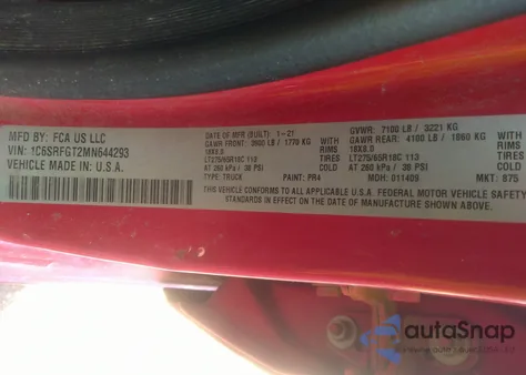 2021 Ram 1500 Tradesman 4X4 5'7 Box from USA, damaged, VIN 1C6SRFGT2MN644293